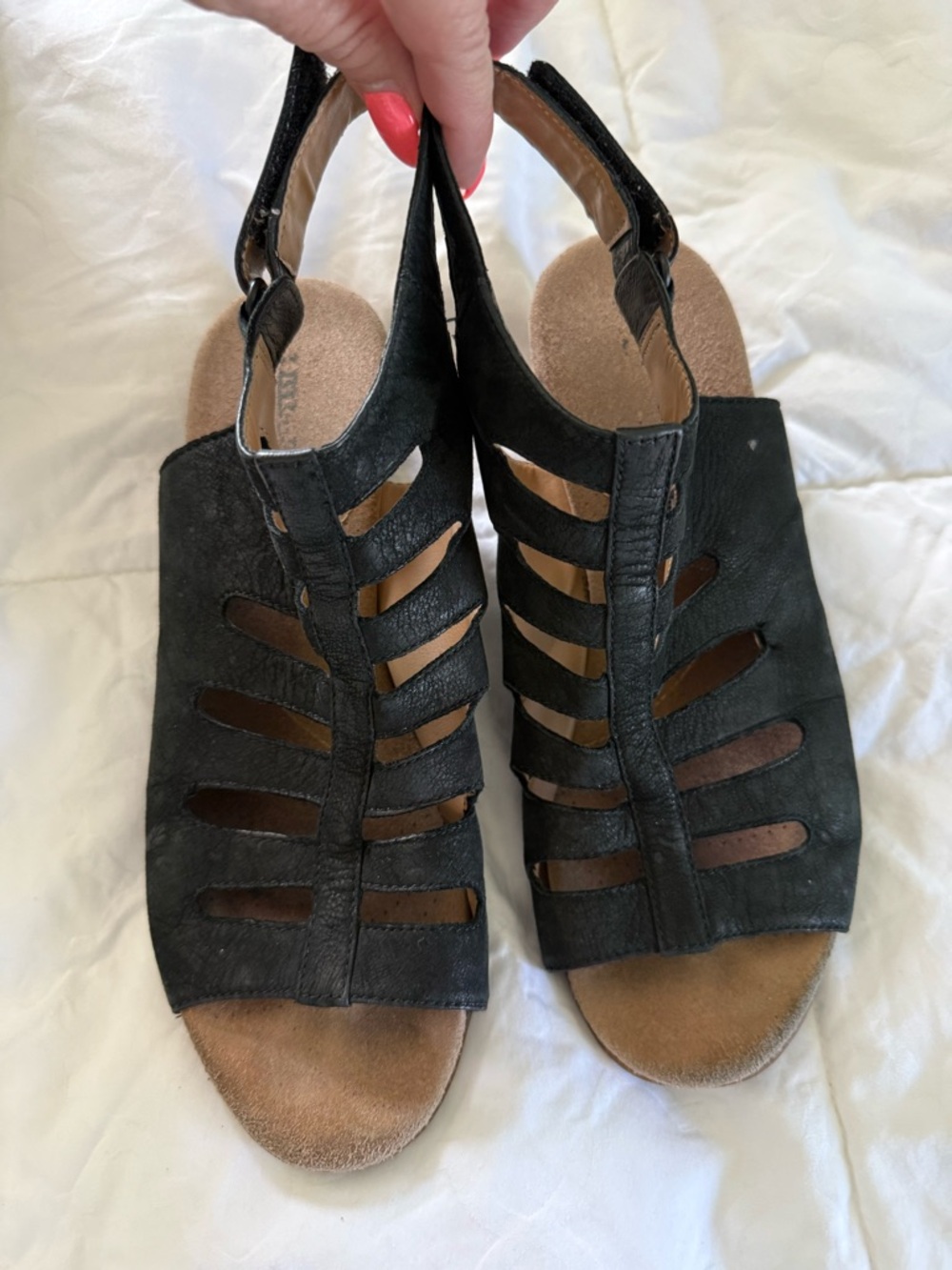 Clarks Black Strappy Cutout Slingback Sandals